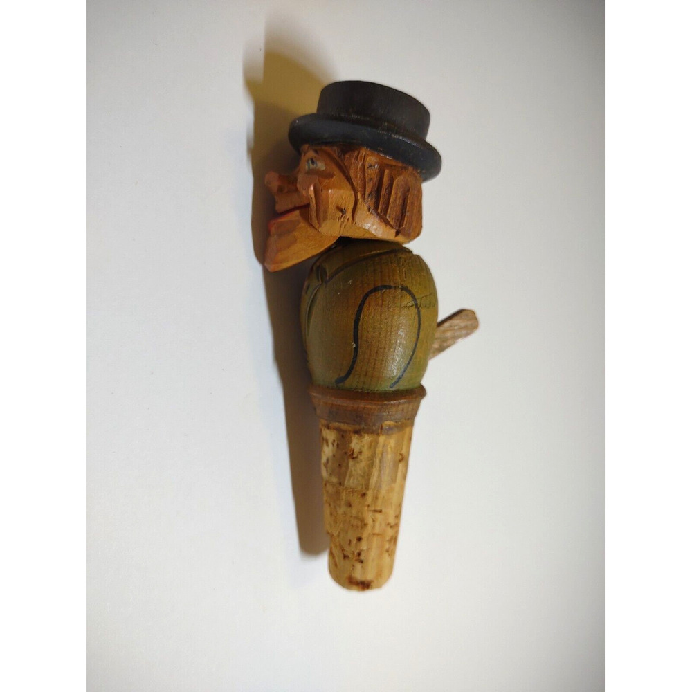 ANRI Mechanical Jaw Drop Bottle Stopper Wood Hand Carved Puppet Barware Cork - Picture 4 of 6